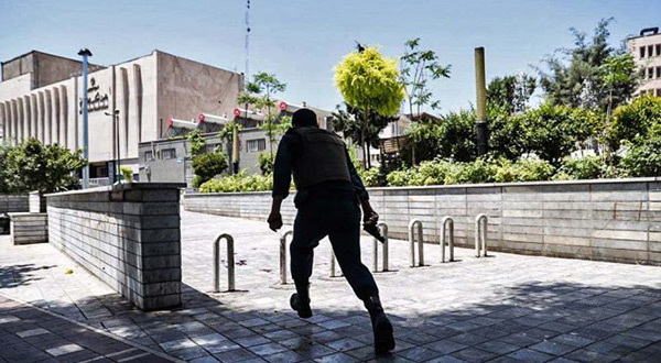 Security officer near Iranian parliament in Tehran